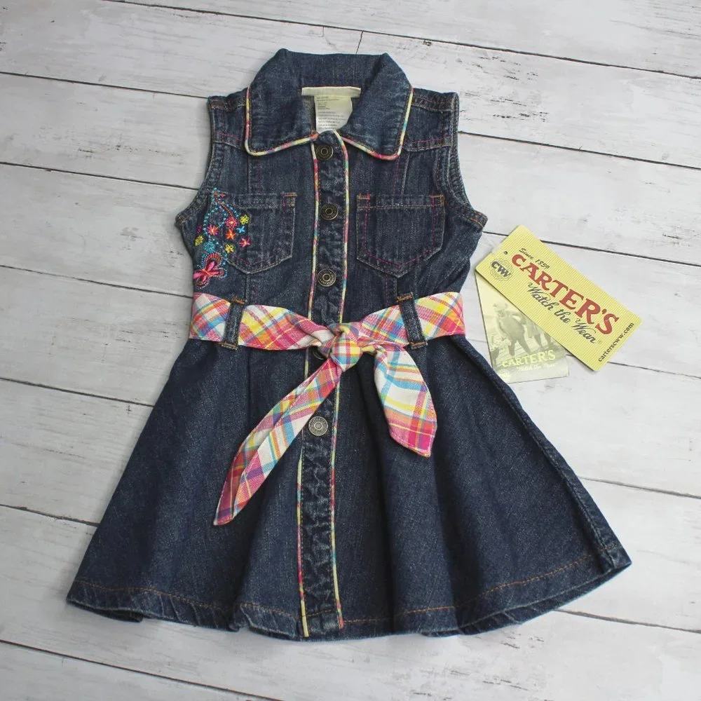Carter's Vintage Baby Girl's Denim Blue Jean Dress Size 12 Months